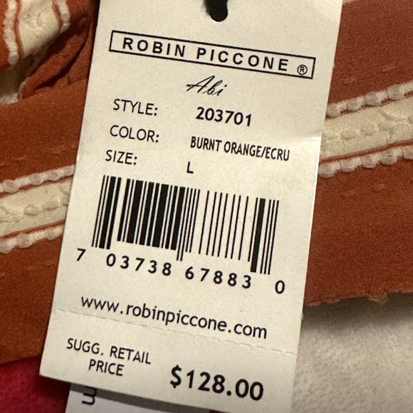 NWT ROBIN PICCONE Abi Bikini Top Striped Tie Back in Burnt Oranges/Ecru - Picture 7 of 11